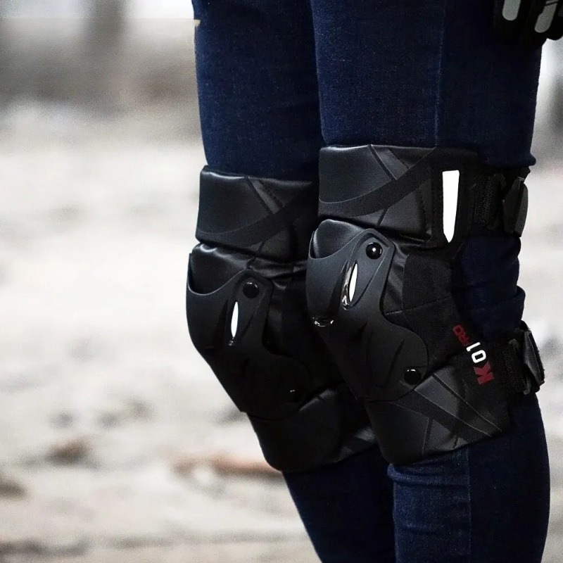 Adjustable Pro Guard Moto Shield Knee Guards, CE-Certified Impact Protection, Reflective Motocross Racing Night Use