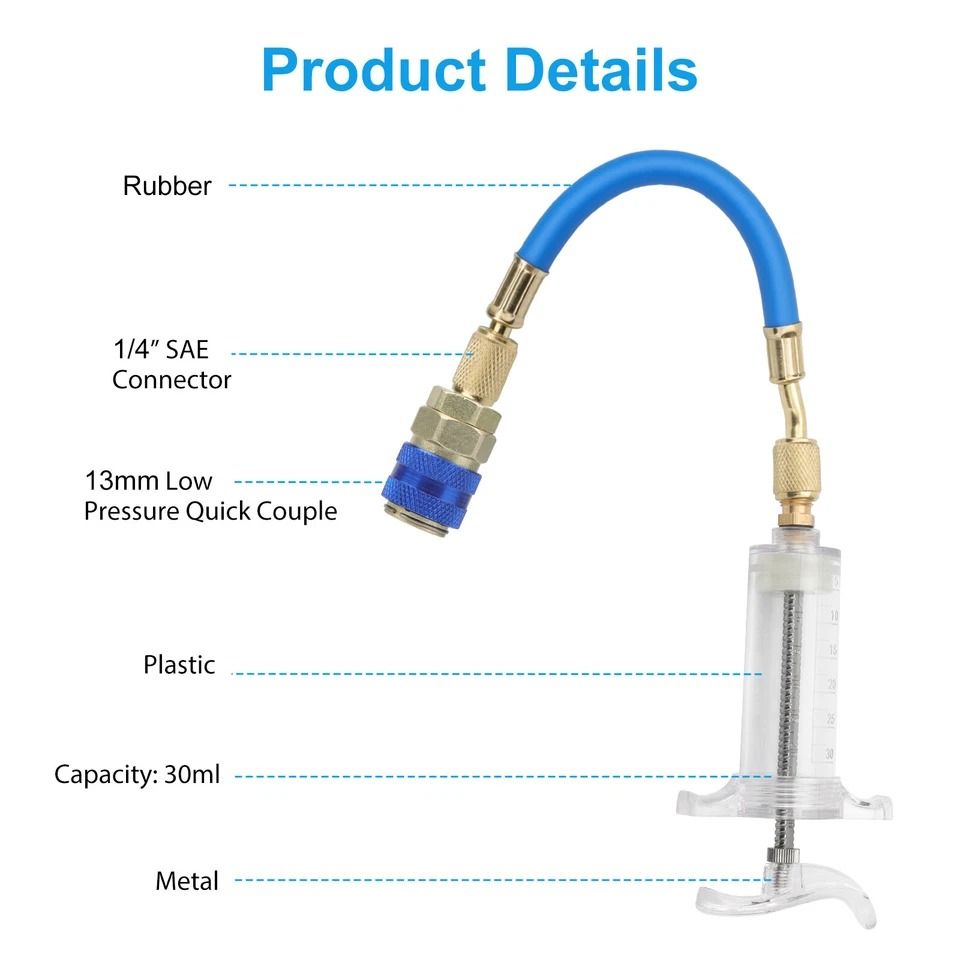 Oil and Dye Injector, Car Air Conditioning Adapter with Quick Coupler for HVAC Compressors