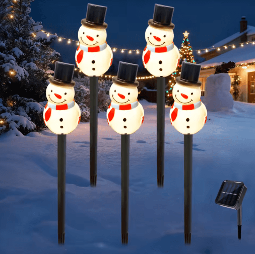 Solar Snowman Garden Stake Lights – 5PCS Outdoor Holiday Lawn Decor