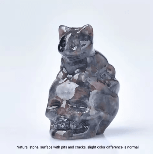 CUPIDCRYSTAL Hand-Carved Crystal Skull Cat Figurine