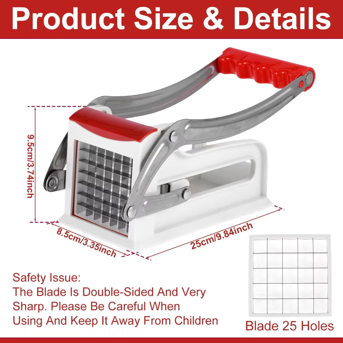 QuickSlice Stainless Steel French Fry Cutter – Manual Potato Chipper and Vegetable Slicer with Interchangeable Blades