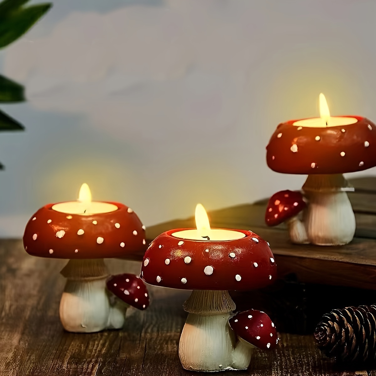 Simulation Mushroom Candle Holder, Small Home Decoration, Rustic Craft Ornament for Tea Lights