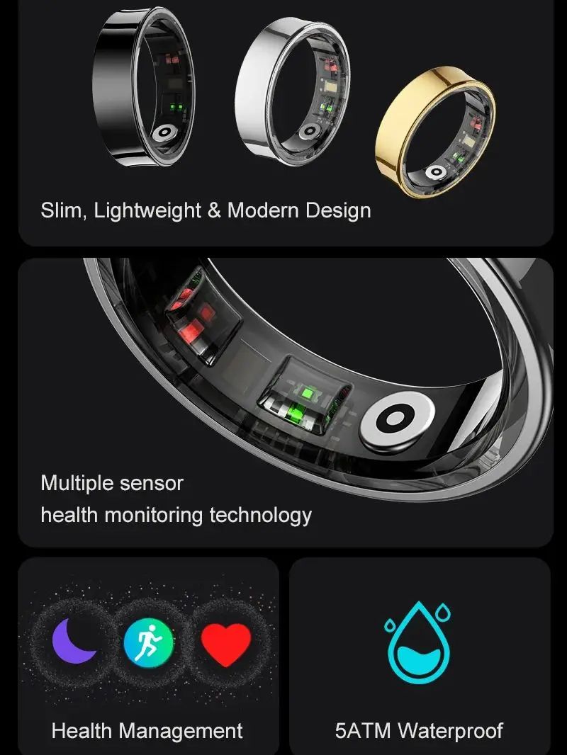R09 Smart Health Ring with Skin Temperature Tracking and 5ATM Waterproof Design