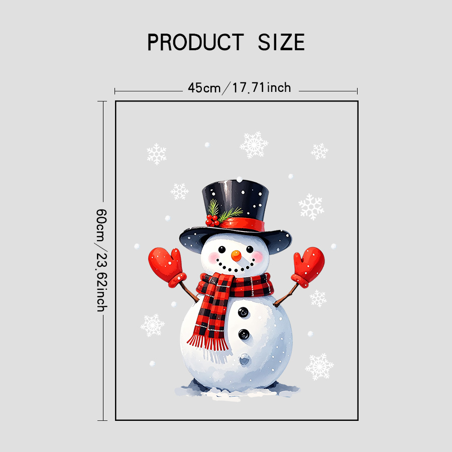 Static Cling Sticker, Christmas Window Sticker, Glass Sticker with Snowman, White Snowflakes, Christmas Hats, Holiday