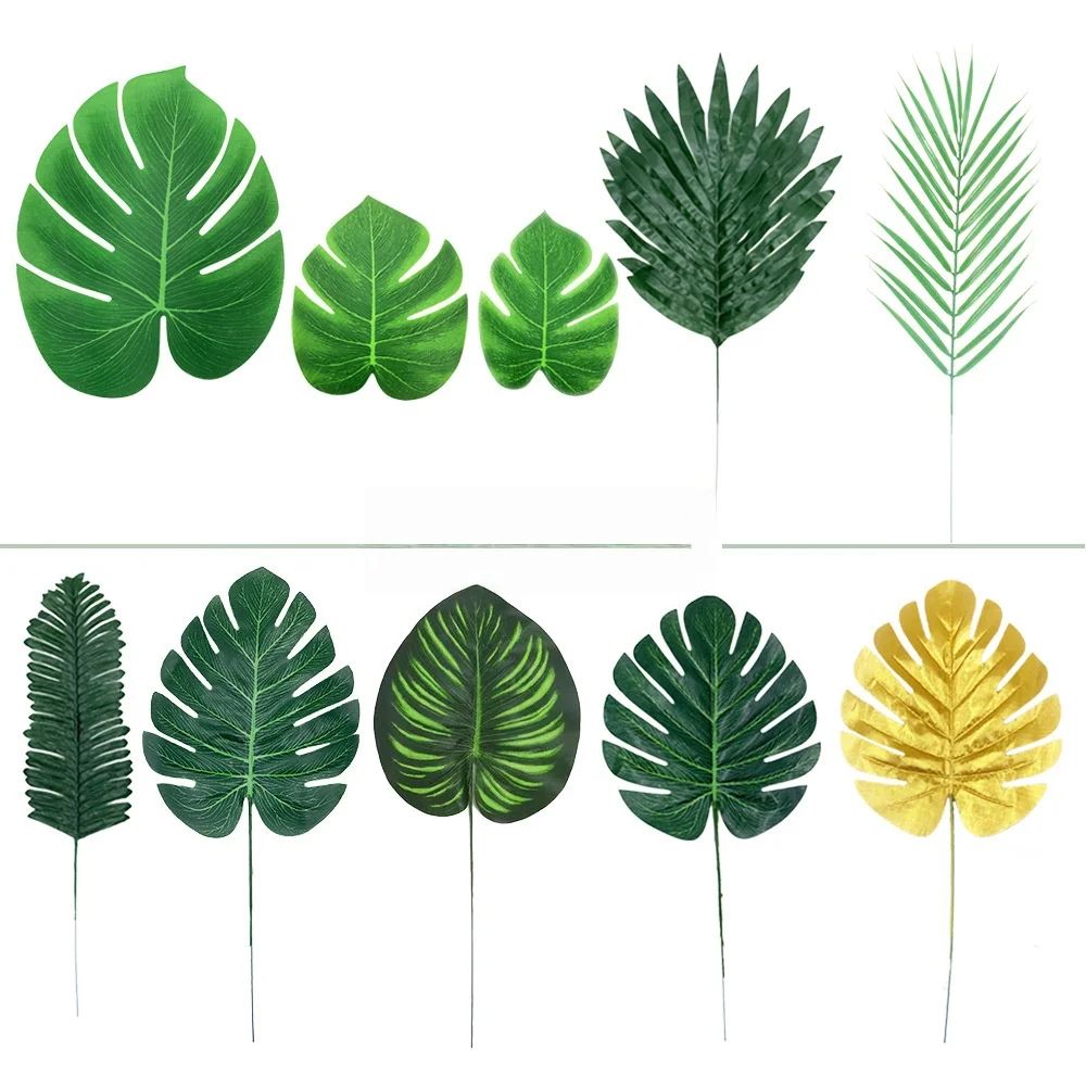 Tropical Palm Leaf Decor Set – Artificial Jungle Safari Leaves with Stems for Party & Home Styling