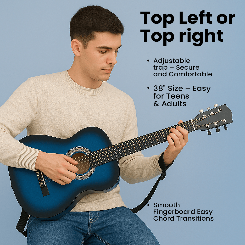 Blue Beginner Acoustic Guitar Bundle w/ Case, Tuner, Strap, Extra Strings