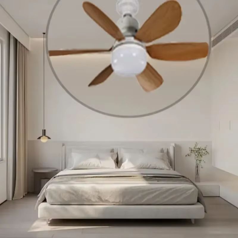 Wood Grain Socket Ceiling Fan Light with Remote 6 Blade LED Fixture