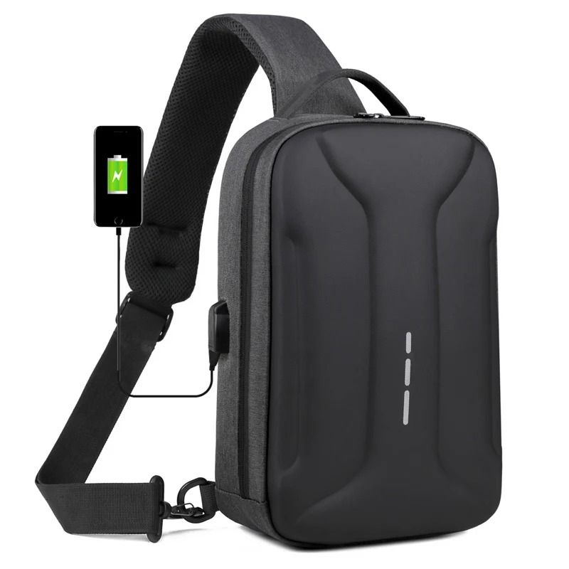 Anti Theft Crossbody Bag for Men Oxford Chest Sling With USB Charging Port and Lock