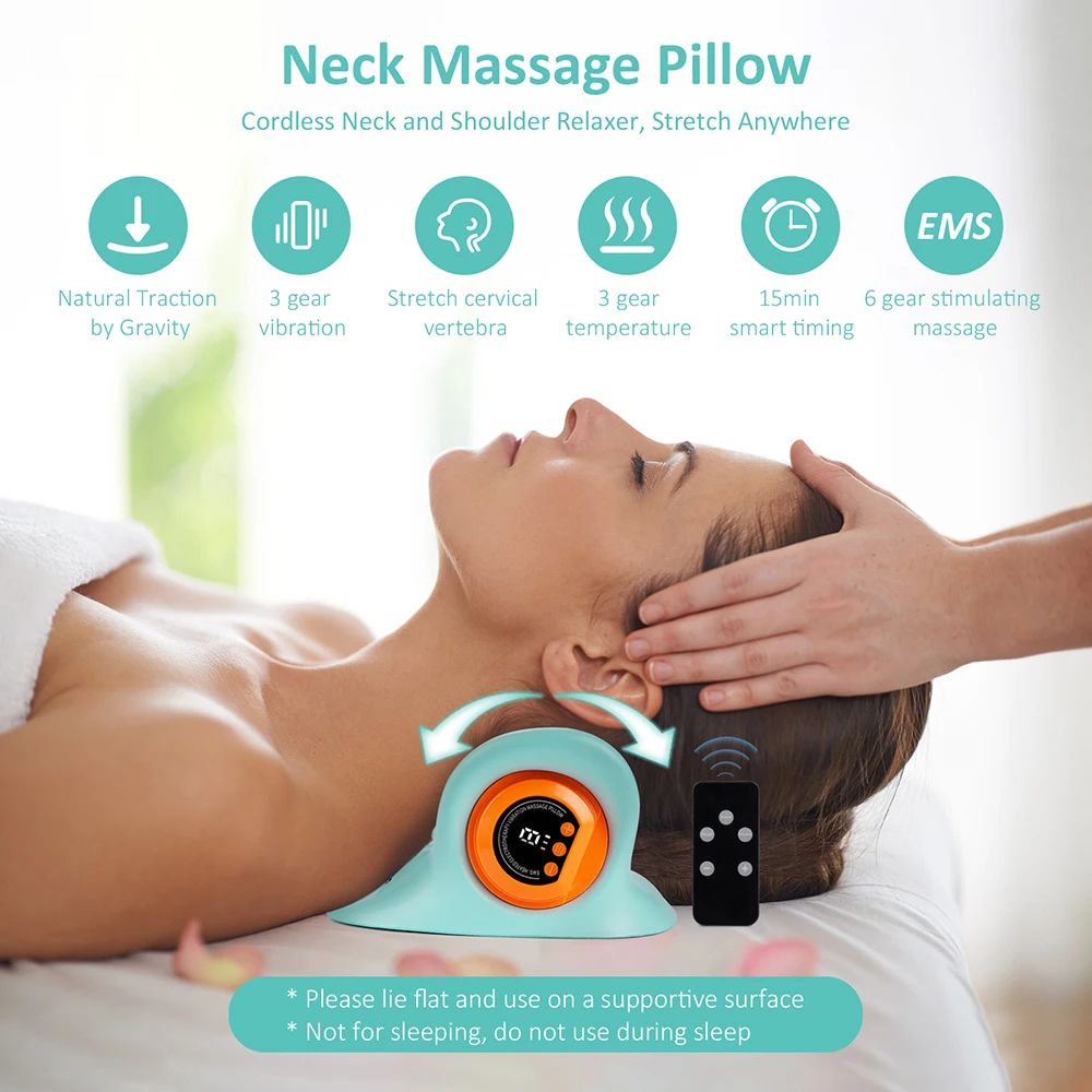 Electric Neck Cervical Massager Head Pillow, Ergonomic Neck Support Stretcher with Vibration & Kneading