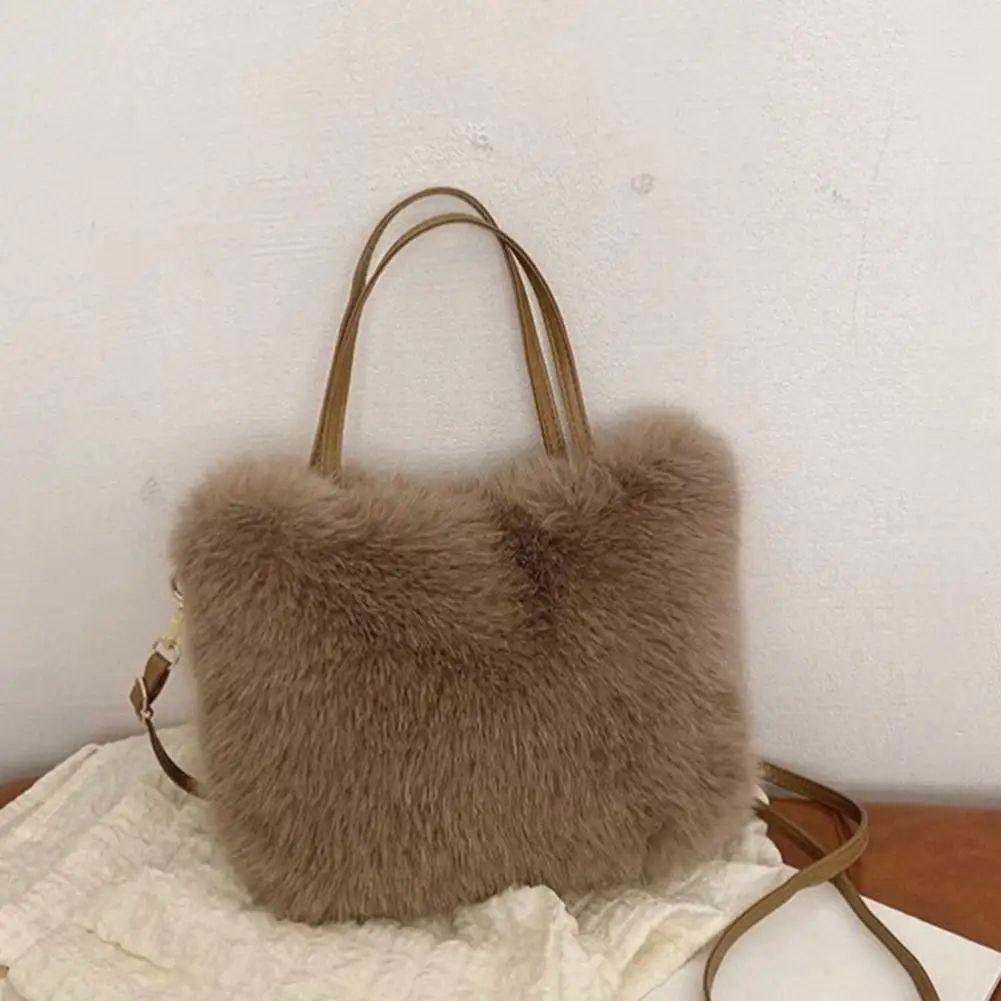 Plush Faux Fur Tote Shoulder Bag for Women