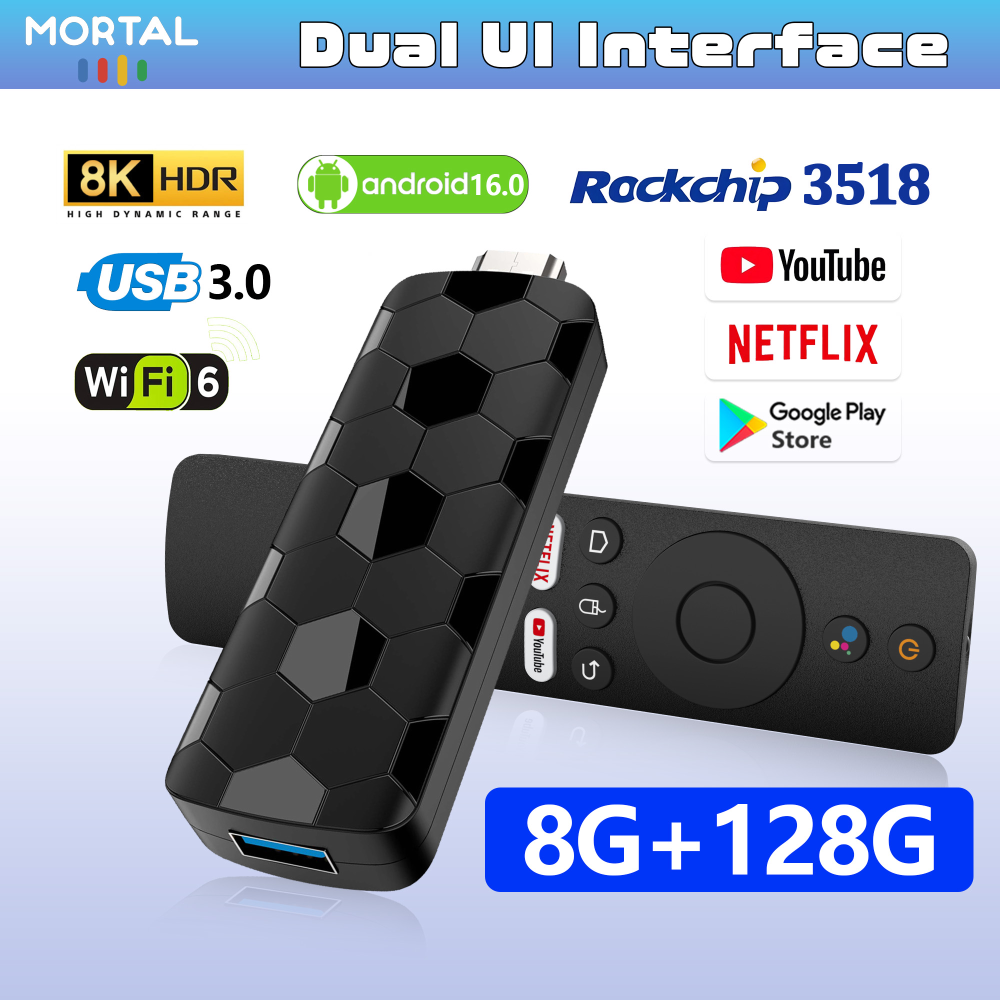 Mini TV Stick Wifi Android ATV RAM ROM Voice Remote Global Streaming TV Box