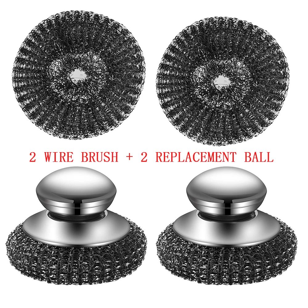 Stainless Steel Wool Scrubber Brush with Handle