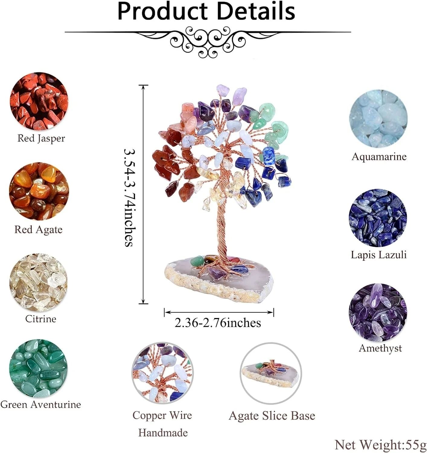Super Mini Crystal Money Tree – Healing Gemstone Decor with Agate Slice Base