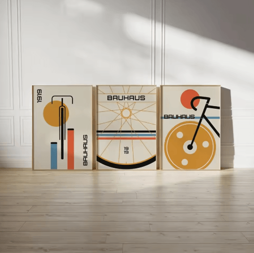 Bauhaus Bicycle Canvas Poster Set Mid Century Modern Wall Art 3PCS