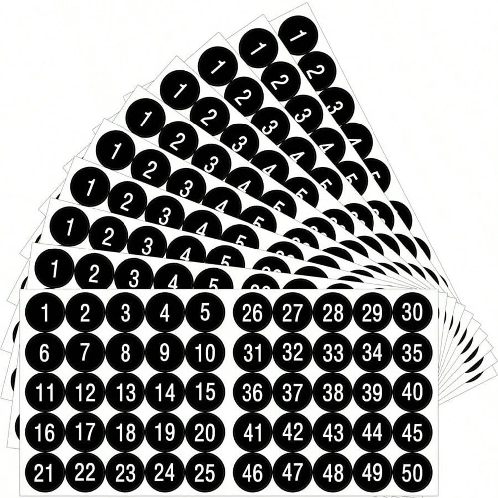 Waterproof Consecutive Number Stickers 1 to 50