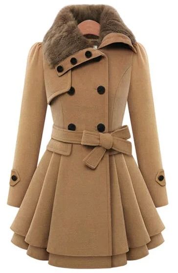 Womens Slim Sherpa-Wool System | Premium Double-Breasted Padded Coat & England Style Trench Infrastructure