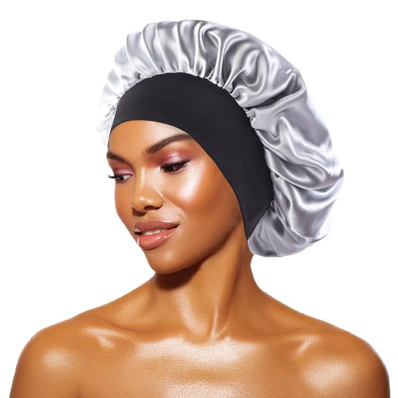 Womens Satin Wide Brim Sleep Bonnet With Elastic Band