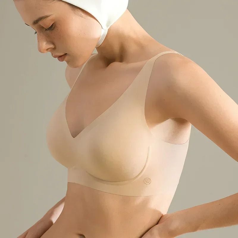 SUJIIN Seamless Wireless Push Up Bralette Invisible Lift V Neck Bra