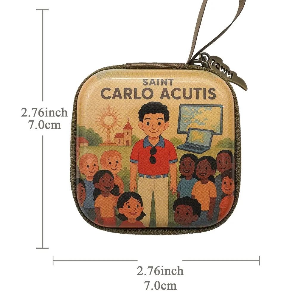 Virgin Mary Prayer Rosary Bag – 2.8 in Zippered Christian Jewelry Box – High-Yield Devotional Interaction Hub