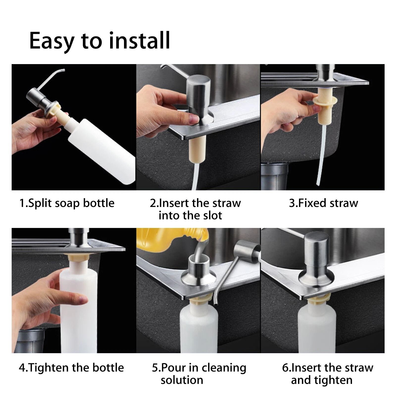 300ml Stainless Steel Kitchen Sink Soap Dispenser, Polish Finish Hand Liquid Pump Bottle