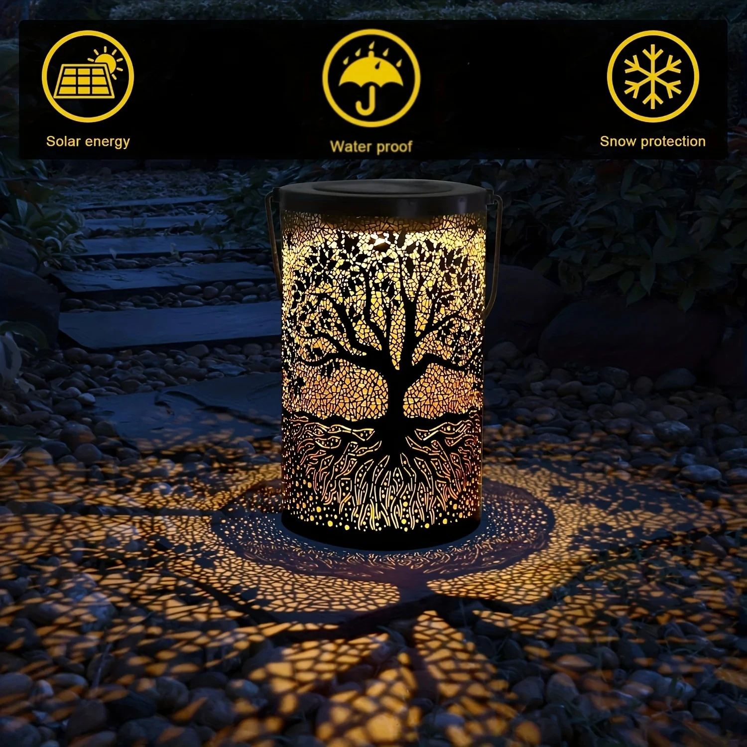 Vintage Metal Solar Hanging Lantern Waterproof LED Outdoor Garden Tree Light