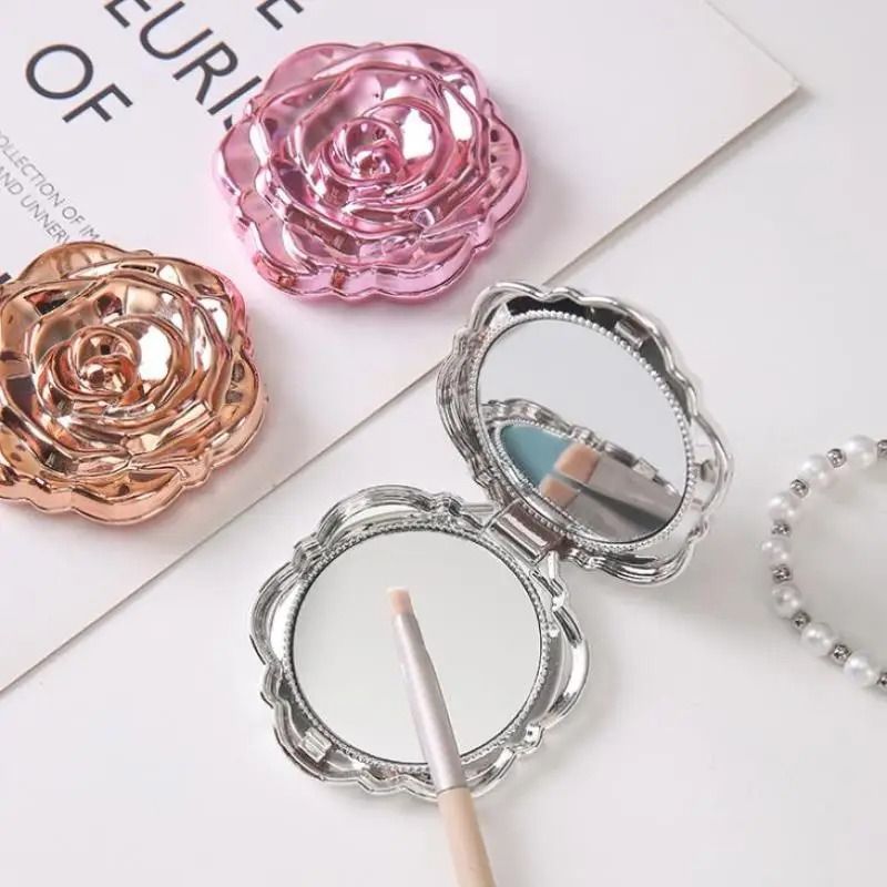 Retro Rose Compact Mirror – Portable Double-Sided Floral Pocket Mirror