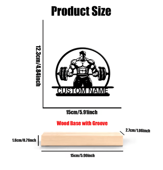 Personalized Custom Weightlifting Metal Art Fitness Tabletop Decor with Wooden Base