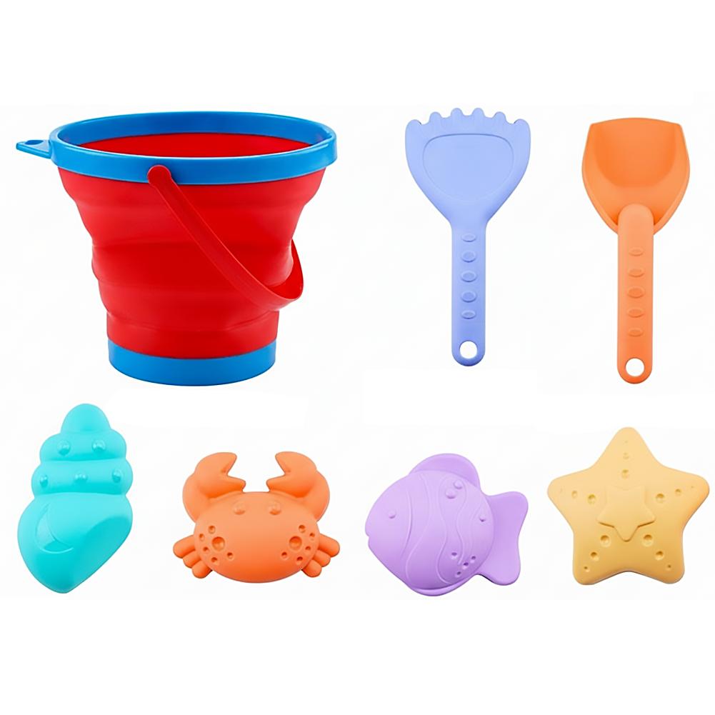 Collapsible Kids Beach Toy Set with Folding Bucket Sand Play Kit