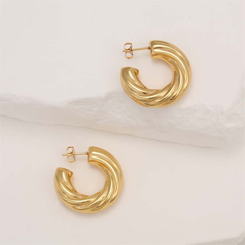 Chic Twist Hanging Earrings Girls Stainless Steel Twist Hollow Tube Earrings CC Women's Perforated Jewelry