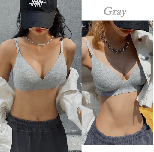 FINETOO Deep V Wireless Padded Bralette with Trendy Stripe Knit