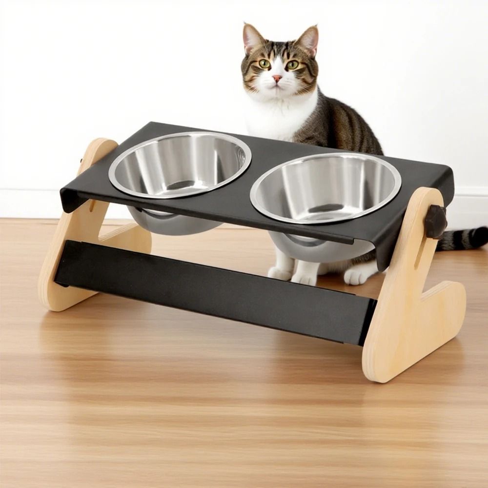 Elevated Industrial Iron and Wood Pet Feeder