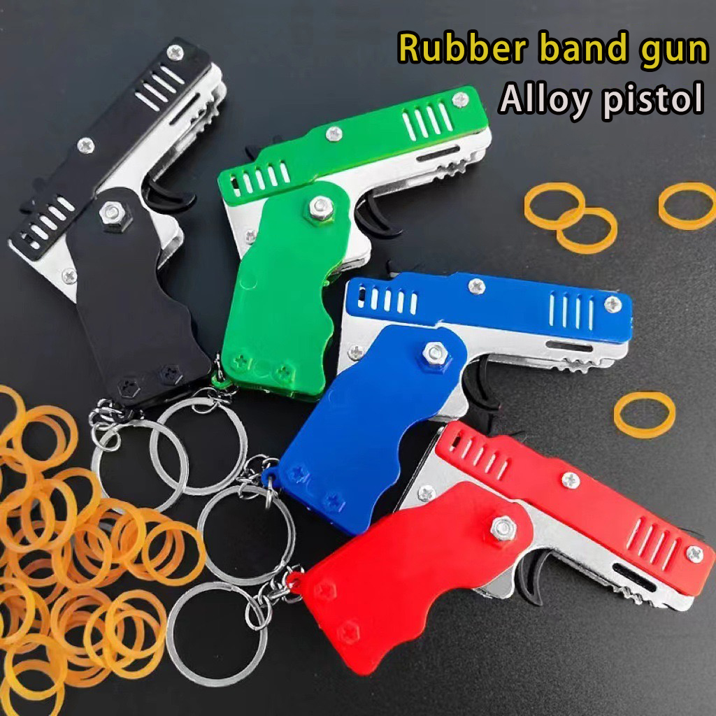 Mini Folding Rubber Band Launcher Toy With Keychain