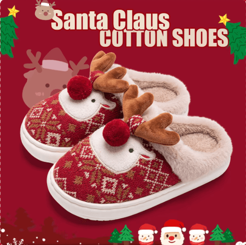 Cute Christmas Deer Womens Winter Slippers Cozy Non-Slip House Shoes