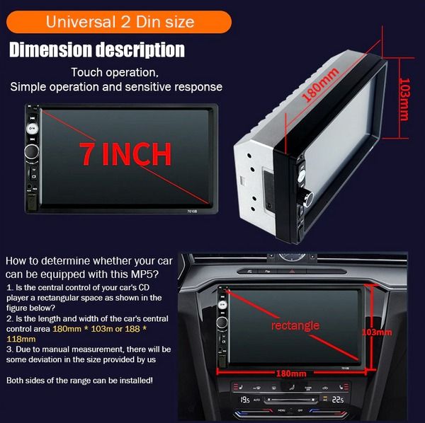 Bluetooth MP5 Car Player, Double 2 DIN Touch Screen Stereo, HD Radio with Camera, Hands-Free, Steering Wheel Control