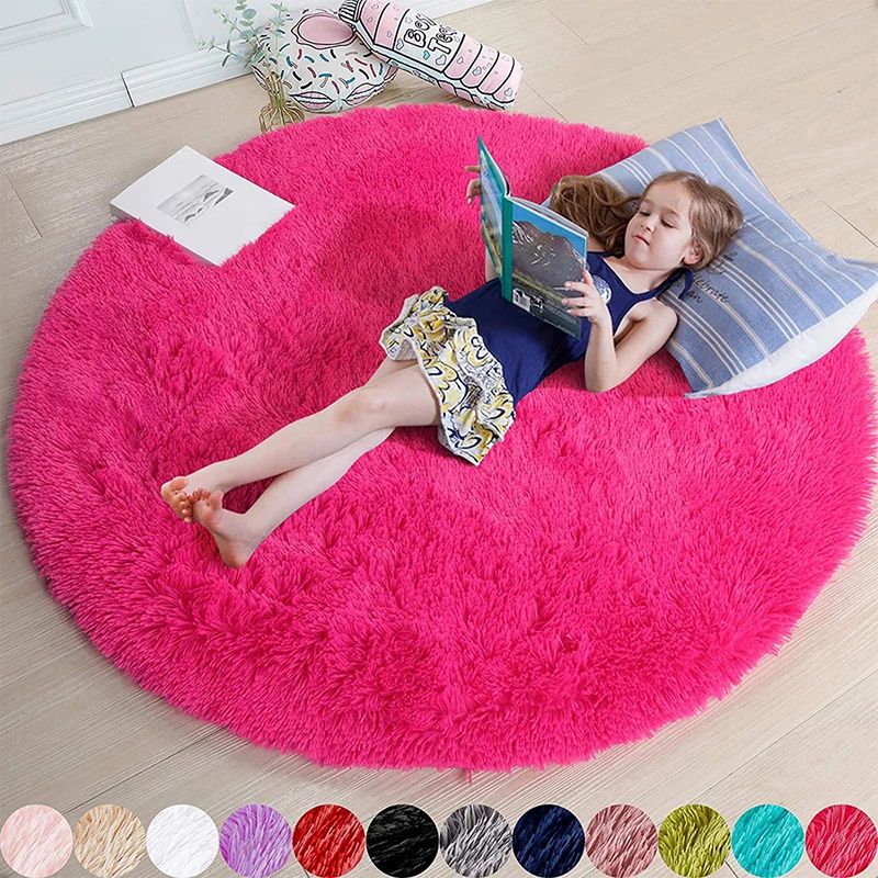 Fluffy Round Shaggy Rug Soft Plush Carpet for Bedroom Nursery and Living Room