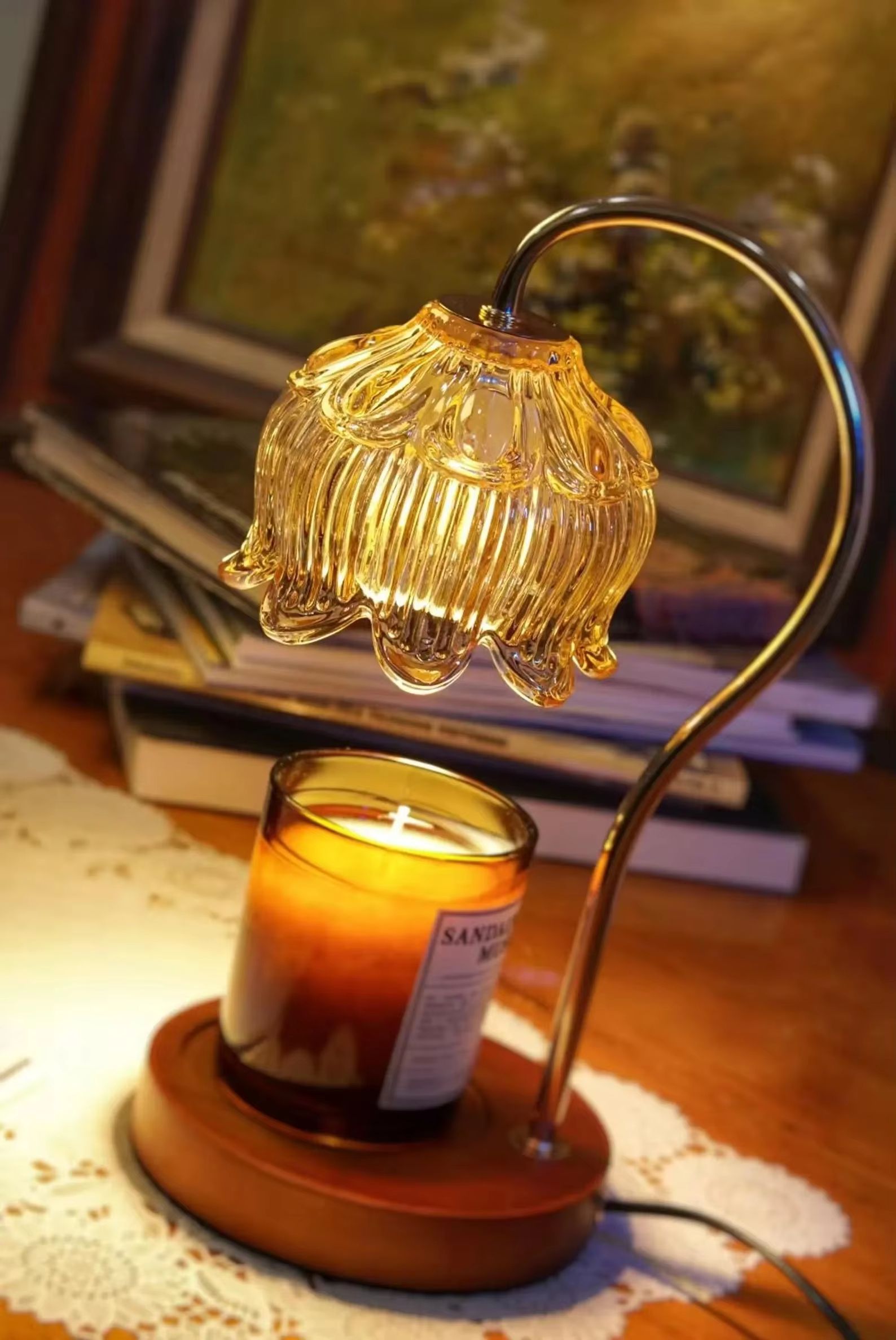 Vintage Flower Candle Warmer Lamp Dimmable Candle Warmer Lamp with Timer Home Decor Gift