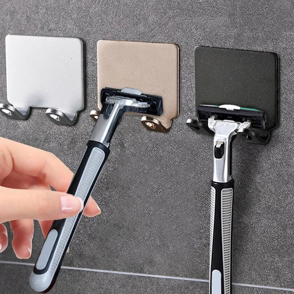 Bathroom Stainless Steel Razor Holder, Shaver Shelf, Wall Hook, Punch-Free Organizer, Mens Shaving Rack, Bathroom