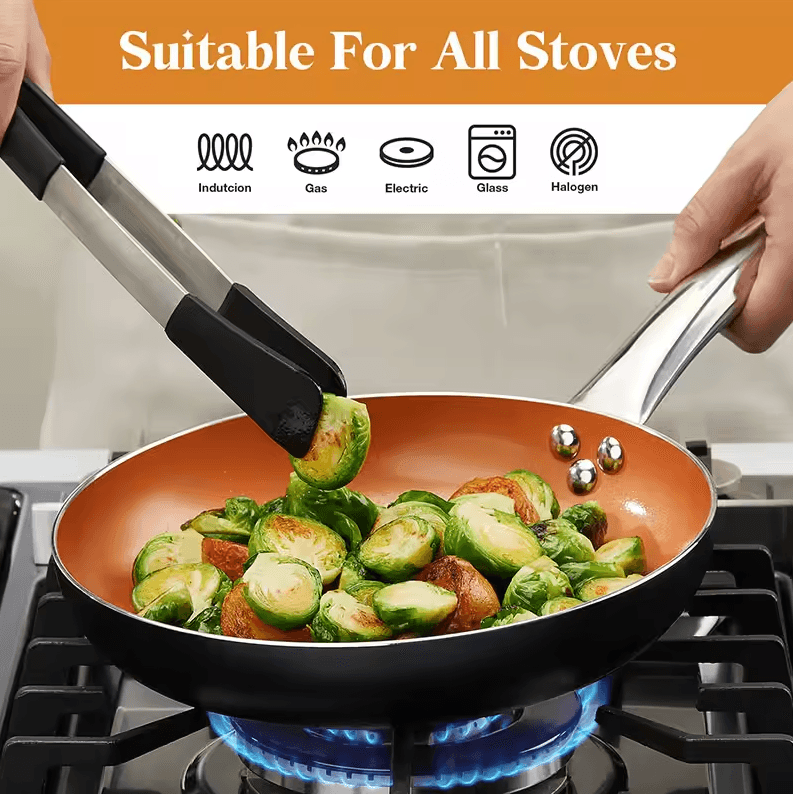 Copper Nonstick Frying Pan with Lid – Titanium Ceramic Interior Saute & Omelet Skillet