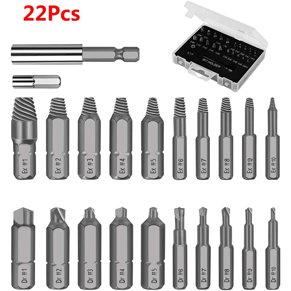 22 Pcs Screw Extractor Bit Set – Stripped Screw & Broken Bolt Remover Kit with Magnetic Holder, Easy-Out Tools