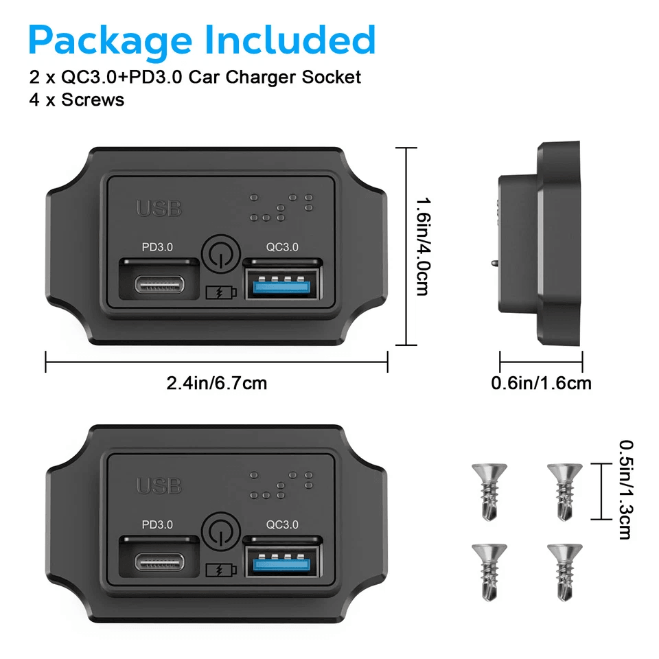 Car USB PD Socket Charger Adapter with Touch Switch & Braille