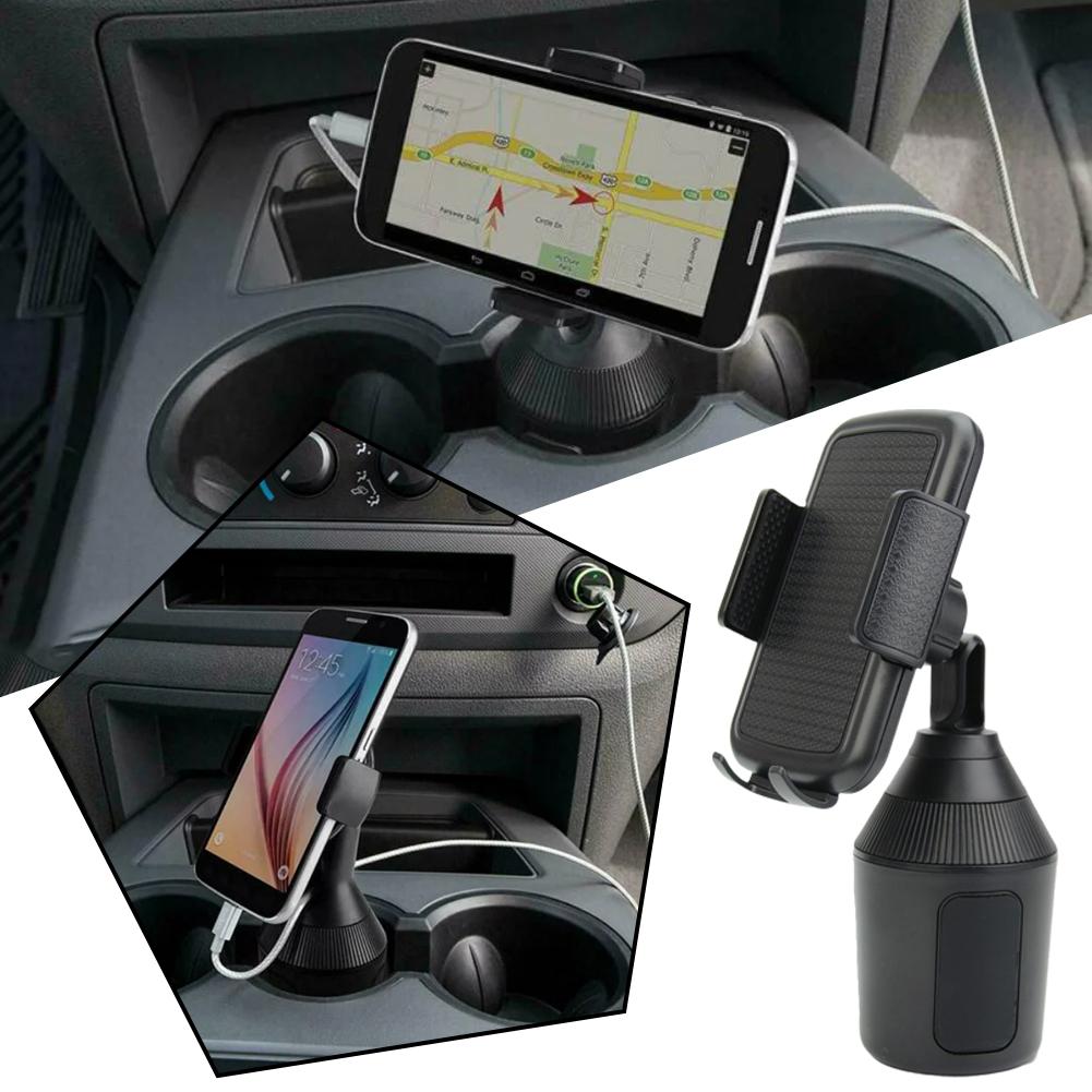 Universal Car Cup Holder Phone Mount with Rotating Stand and Adjustable Drink Holder