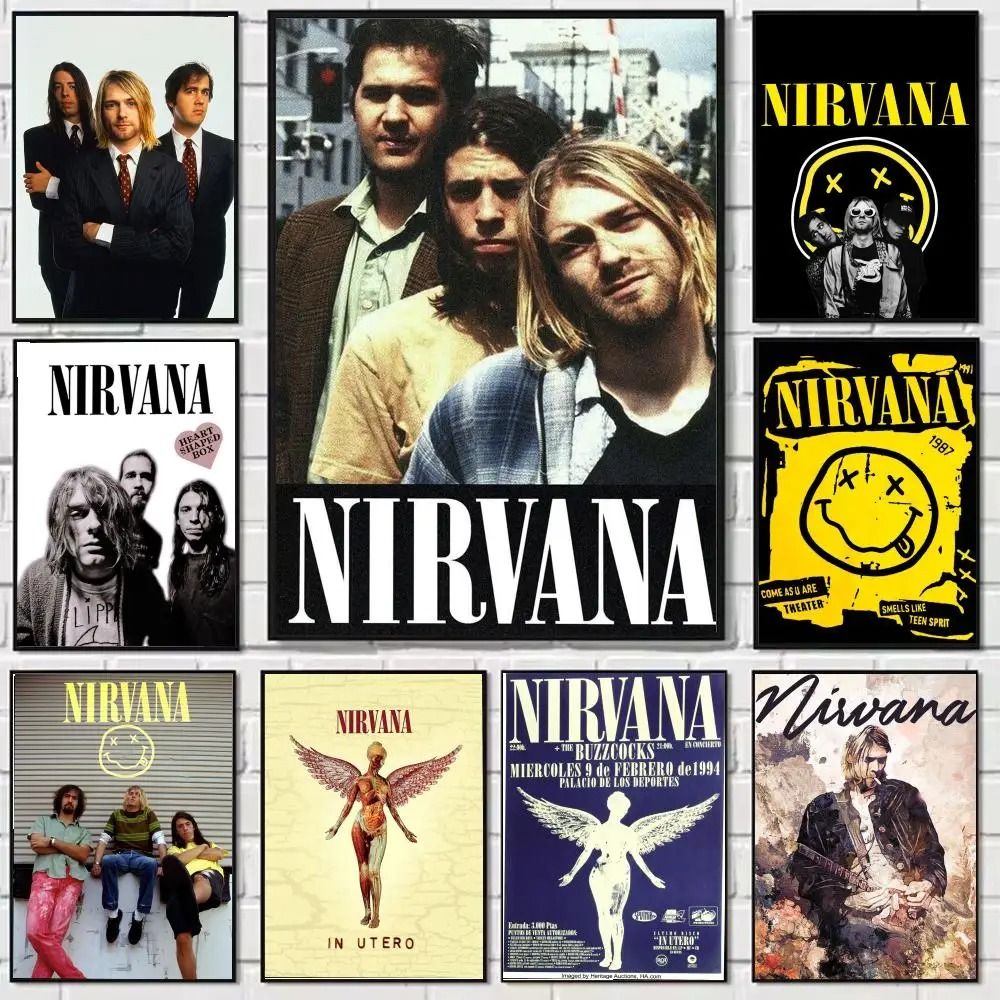 Nirvana Rock Band Canvas Poster – Crease-Free & Waterproof Painting Calligraphy for All-Space Wall Decor
