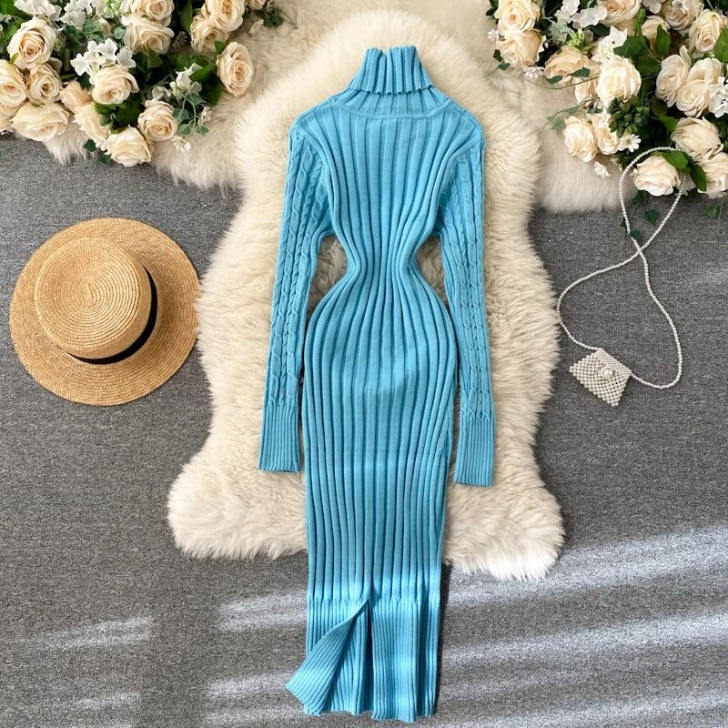 Seoulish Autumn Winter Twist Women's Wrap Knitted Bodycon Long Sleeve Sheath Dress