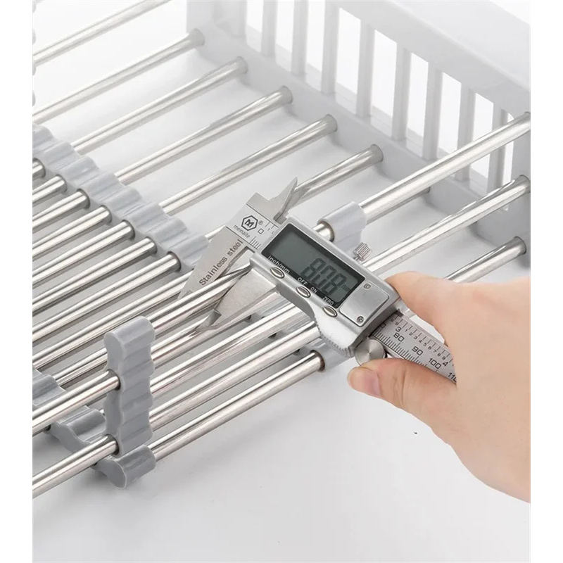 Stainless Steel Kitchen Sink Drain Rack, Extendable Dish Drying Rack, Fruit Vegetable Washing Drainer