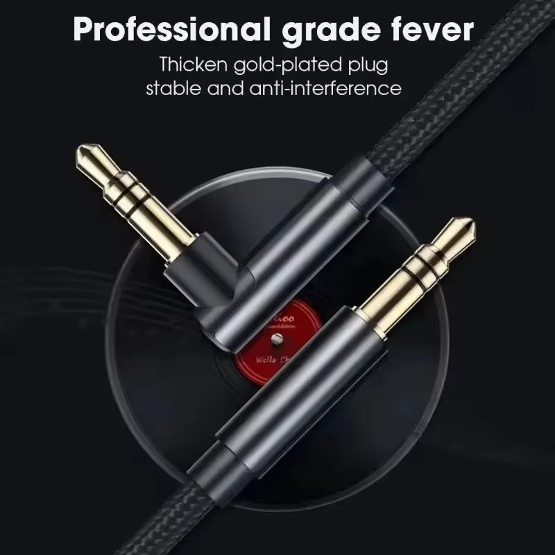 90° Elbow 3.5mm Audio Aux Cable Male-to-Male Stereo Wire