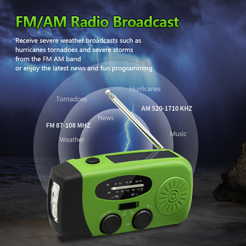 Solar Hand Crank Emergency Radio with NOAA Weather Alert USB Charger Flashlight