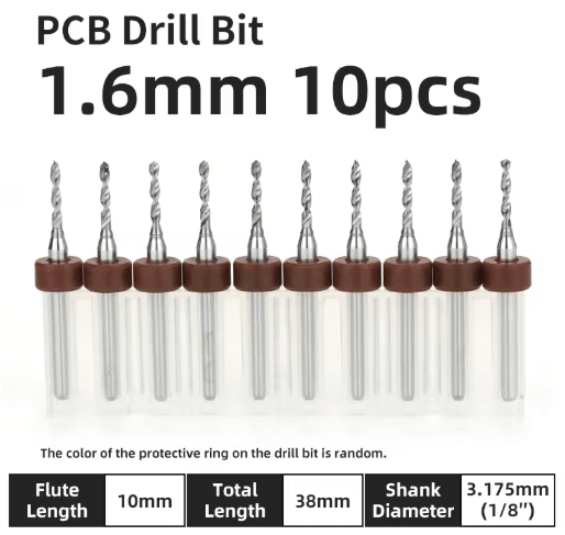 TOOLEYE Micro PCB Drill Bit Set – 10pcs Precision CNC Drills (0.1–3.175mm, 1/8 Shank)