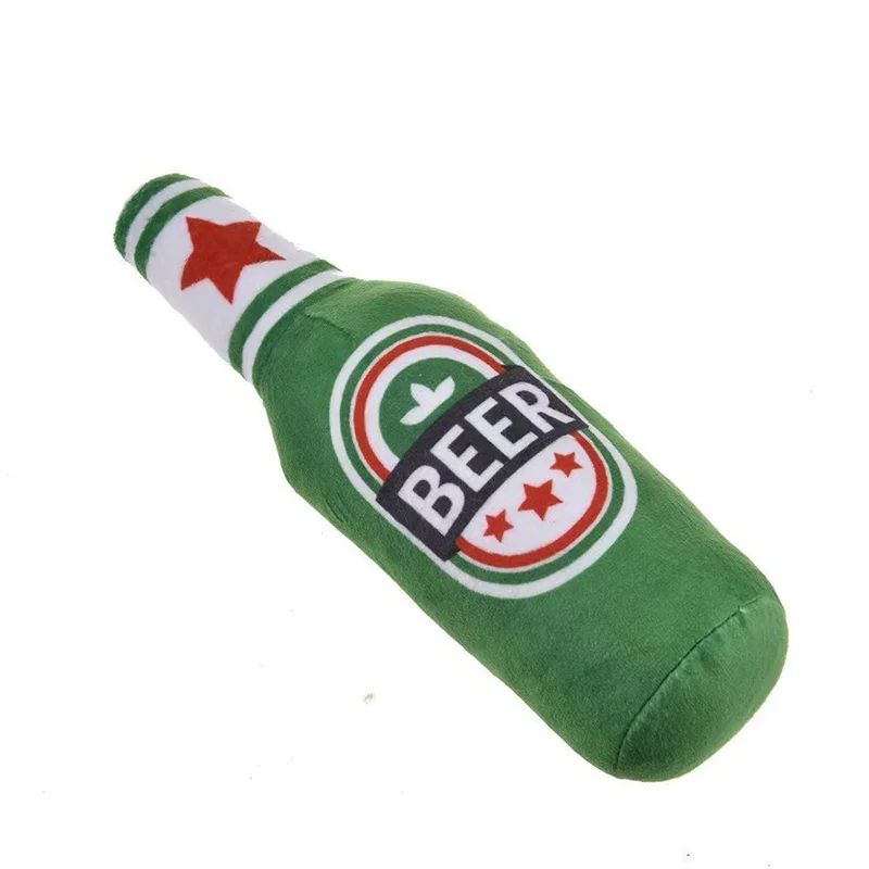 Plush Beer Bottle Dog Squeaky Toy