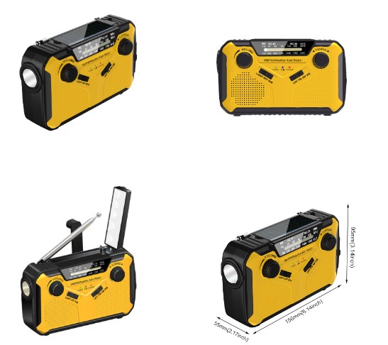 Emergency Weather Radio with Hand Crank, Solar Charging and Flashlight