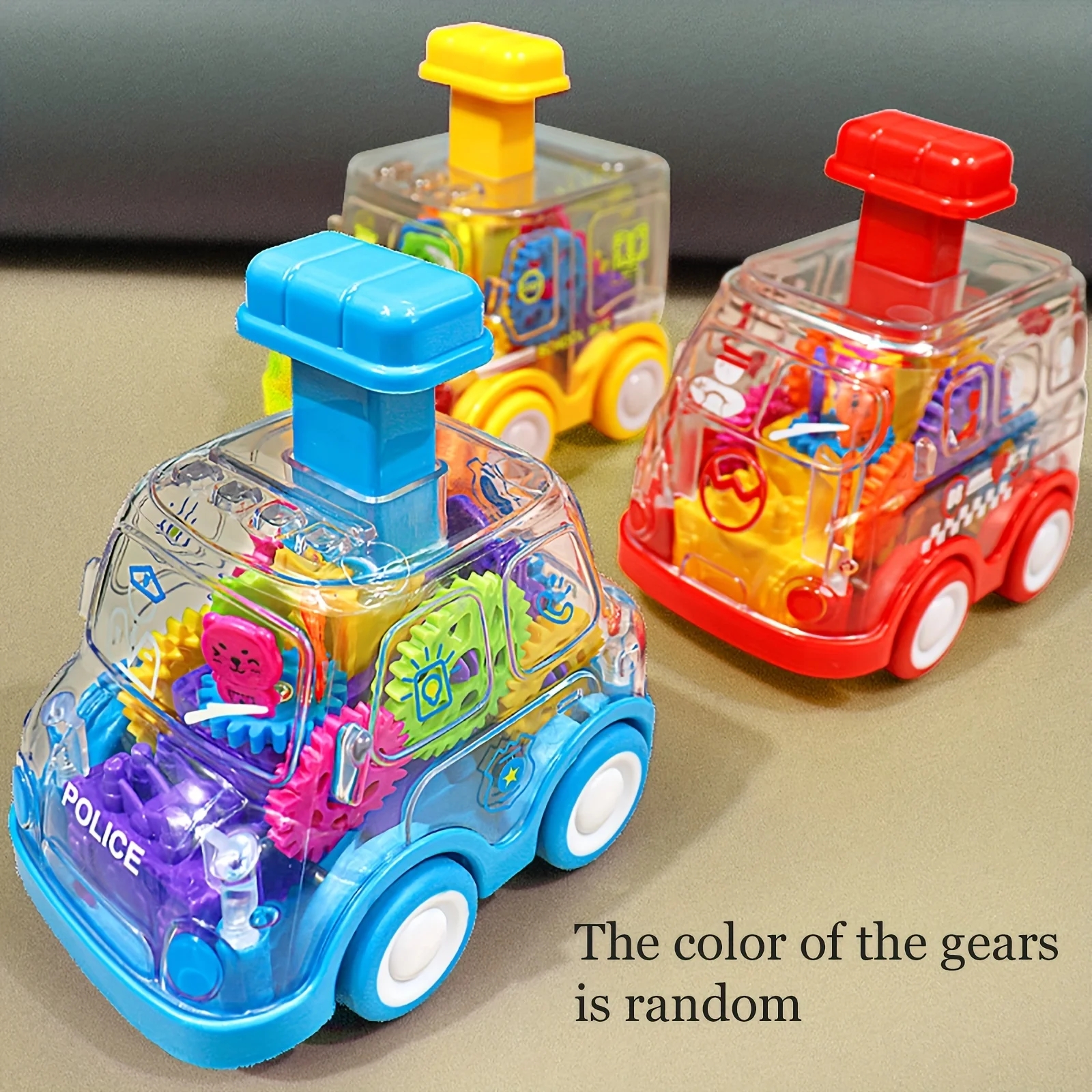 Pull-back Transparent Baby Toy Cartoon Press Gear Car, Inertia Rebound Car, Birthday Gifts for Kids Boys and Girls